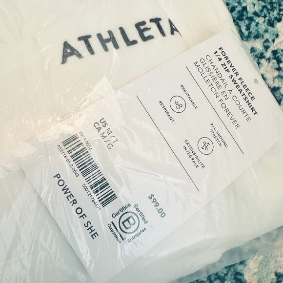 ATHLETA NWT Power Of She Forever Fleece 1/4 Zip Up White Sweatshirt Hoodie – MED - Picture 4 of 10